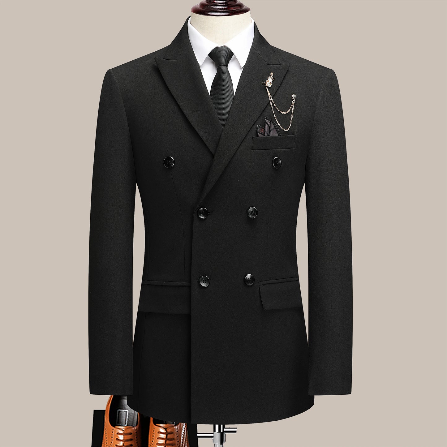 Songwe Men's Double Breasted Two-Piece Business Suit Lapel Collar