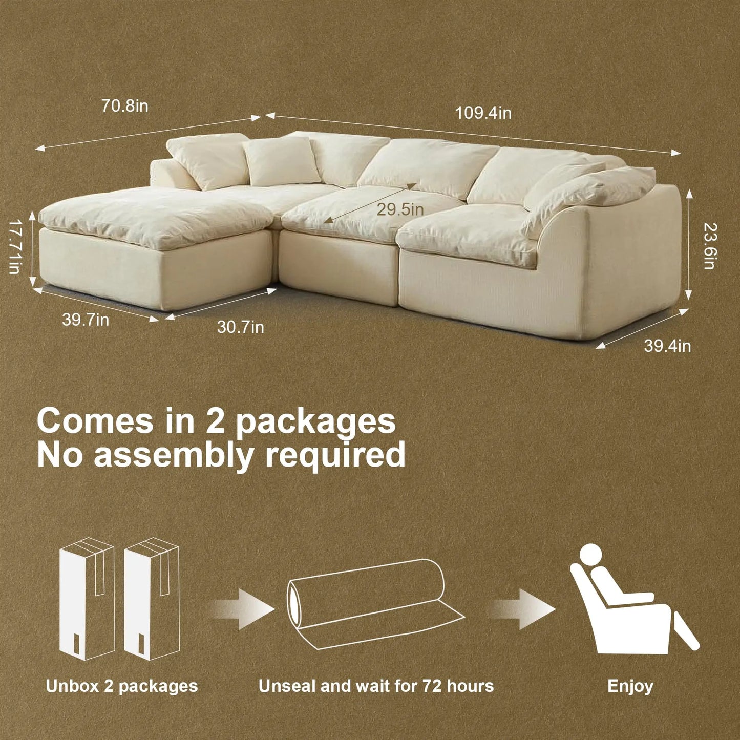 Chenille L Shaped Sofa With Ottoman Modern Living Room