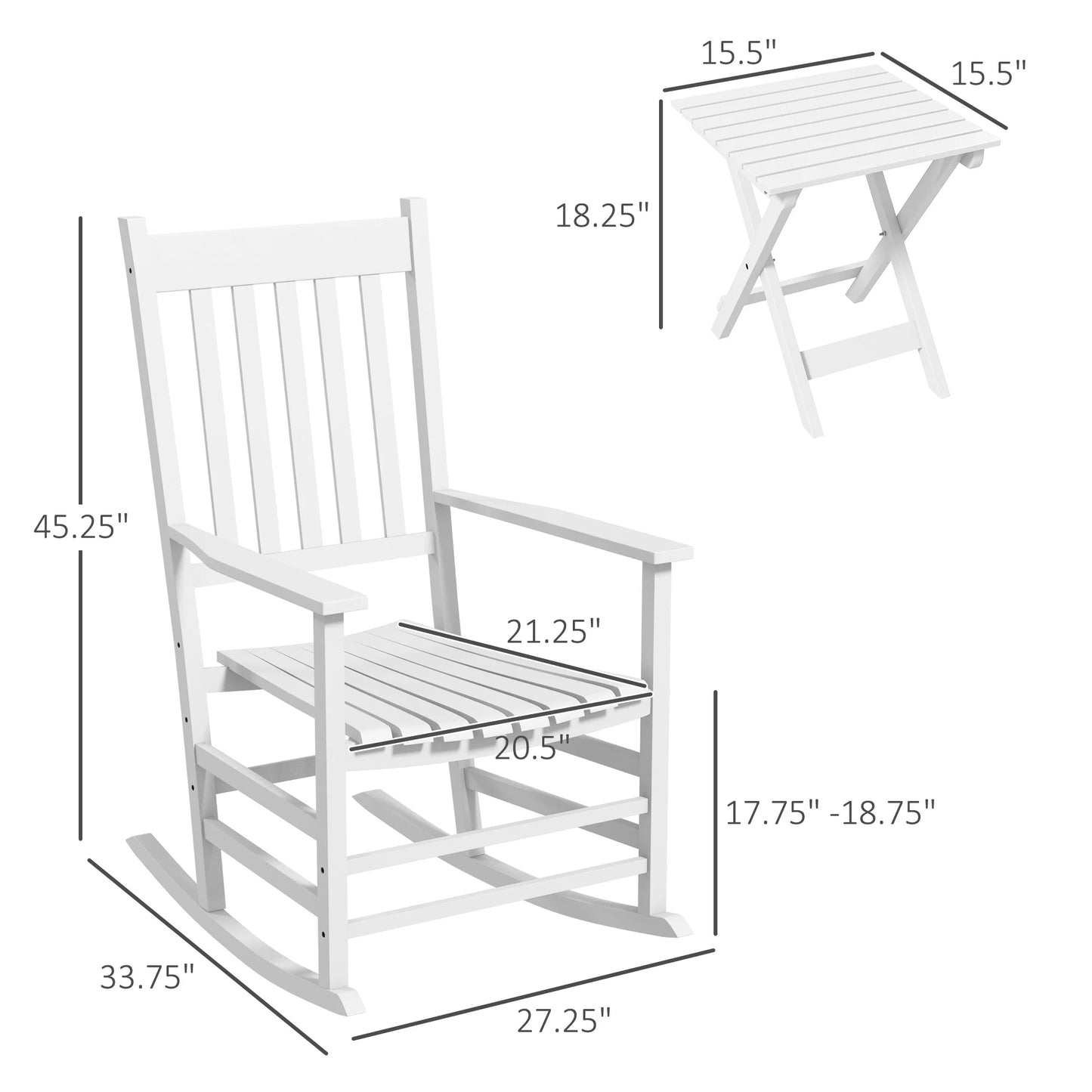Outsunny Rocking Chair Set With Foldable Table Outdoor Patio