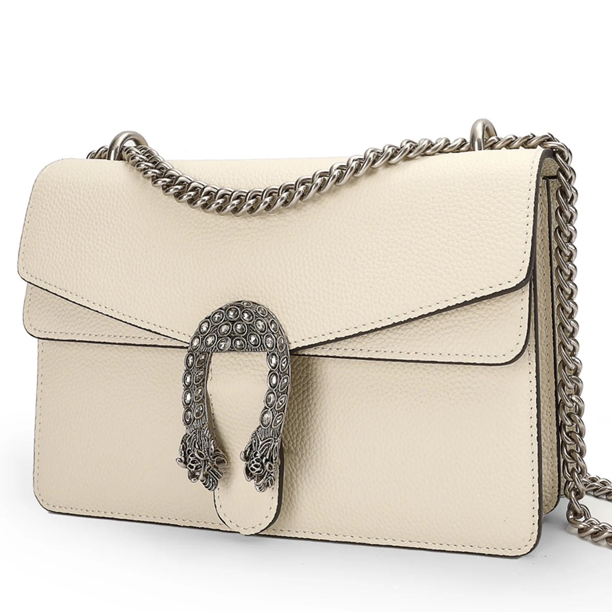Genuine Leather Crossbody Bag With Elegant Chain Straps