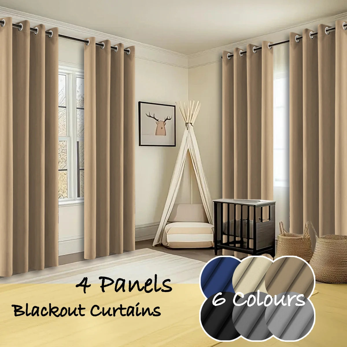 Thermal Insulated Blackout Curtains Ring Top Room Darkening 4 Panels