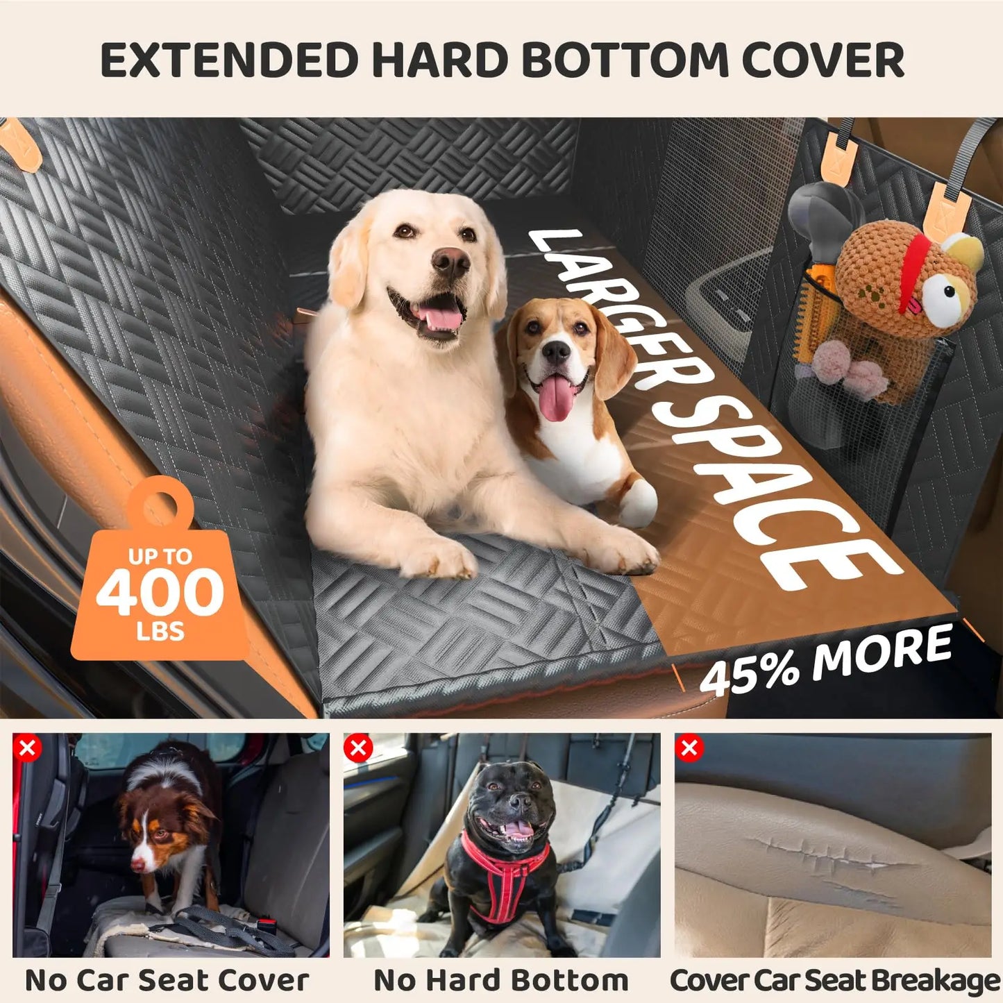 Rear Seat Extender For Dogs With 400 Pound Load Bearing