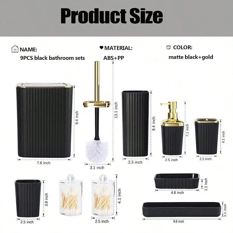 9 Piece Bathroom Set Including Toothbrush Holder And Lotion Dispenser