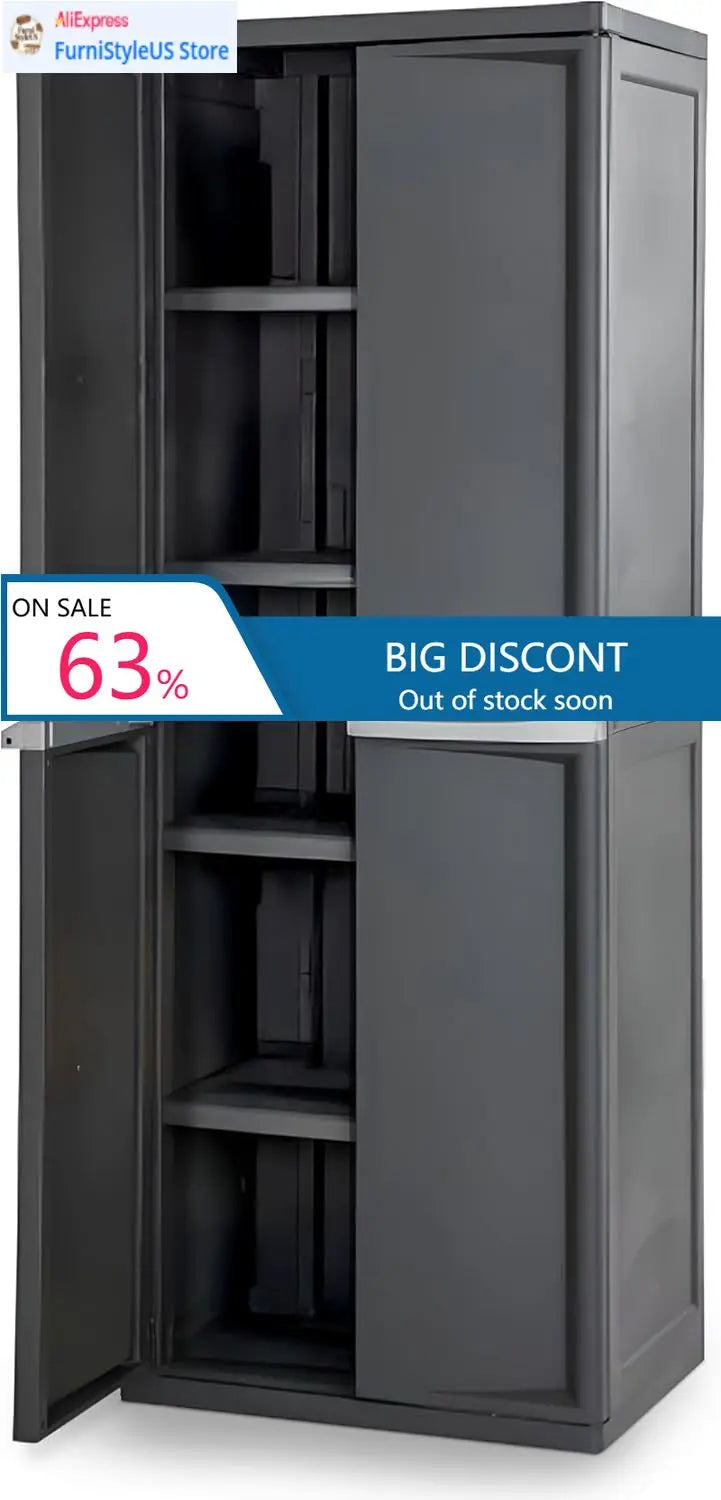 Sterilite Lockable 4-Shelf Cabinet With Adjustable Shelves