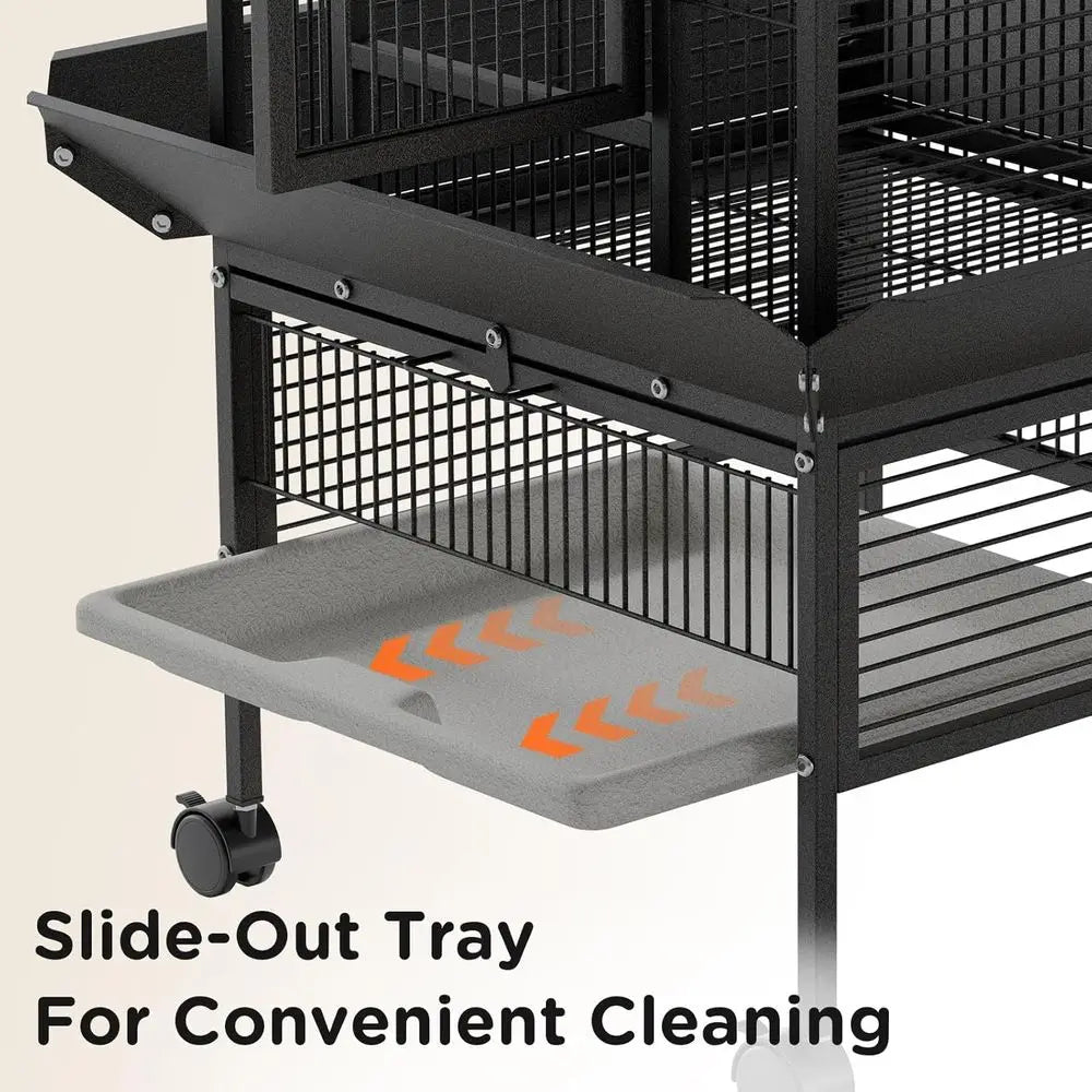 NONEM Bird Cage With Rolling Stand And Stainless Feeding Bowls