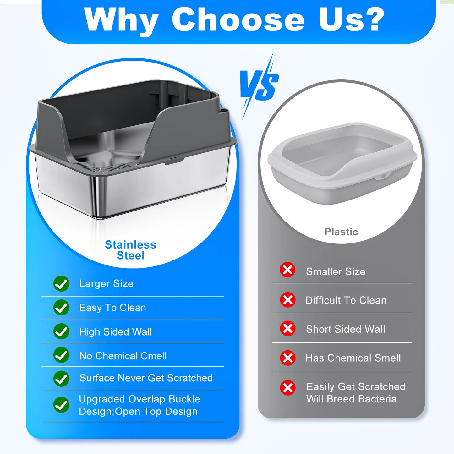 Stainless Steel Litter Box With Semi Closed Lid Splash Proof