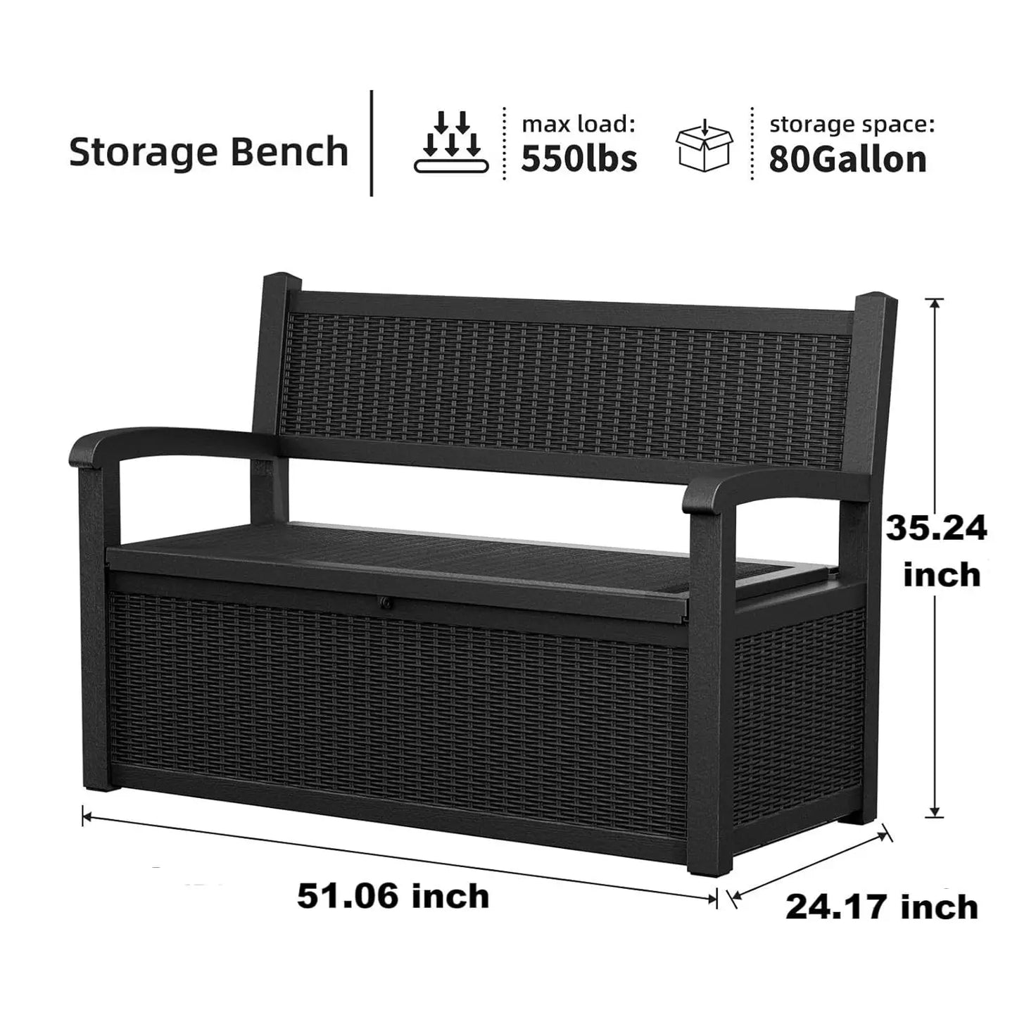 Outdoor Resin Storage Bench Deck Box Waterproof and Lockable