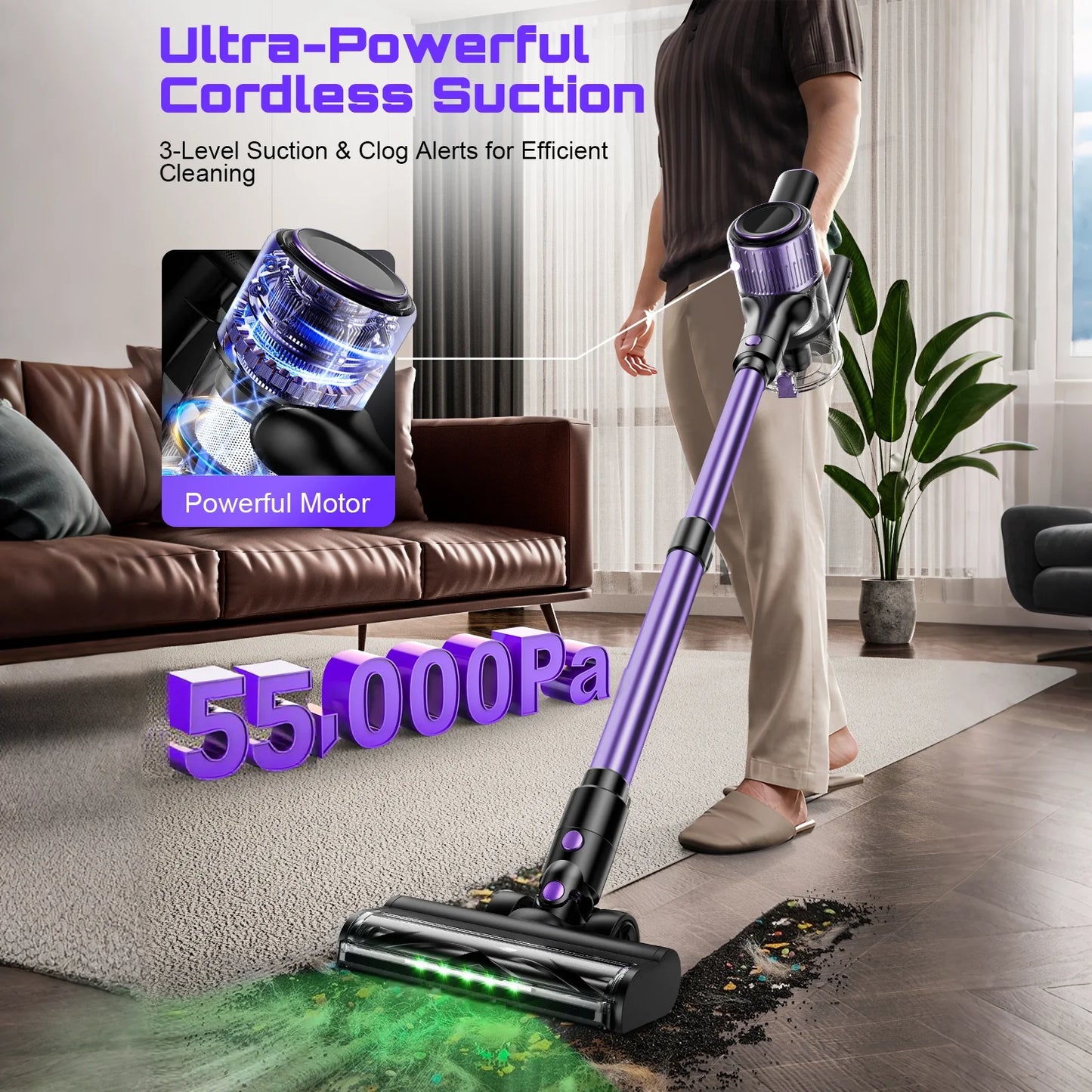 SUXIANGVAC Cordless Vacuum Cleaner 55KPa 500W 45min