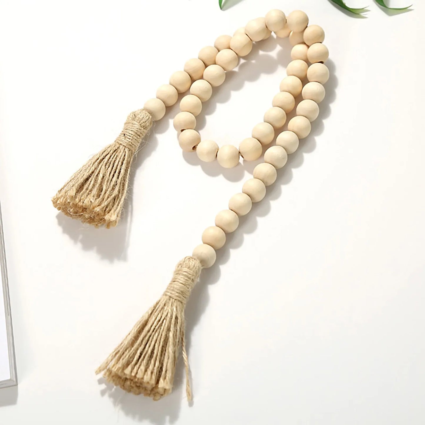 Handmade Rustic Wood Bead Garland With Tassels Wall Decor