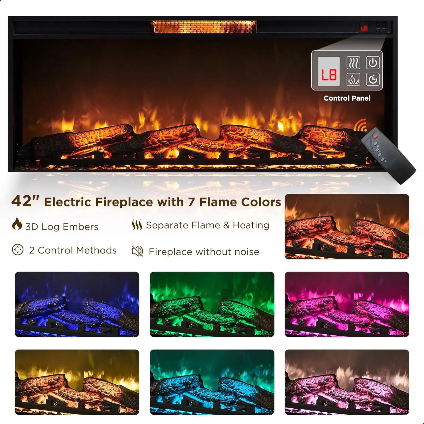 Farmhouse Entertainment Center With Electric Fireplace And LED Lights
