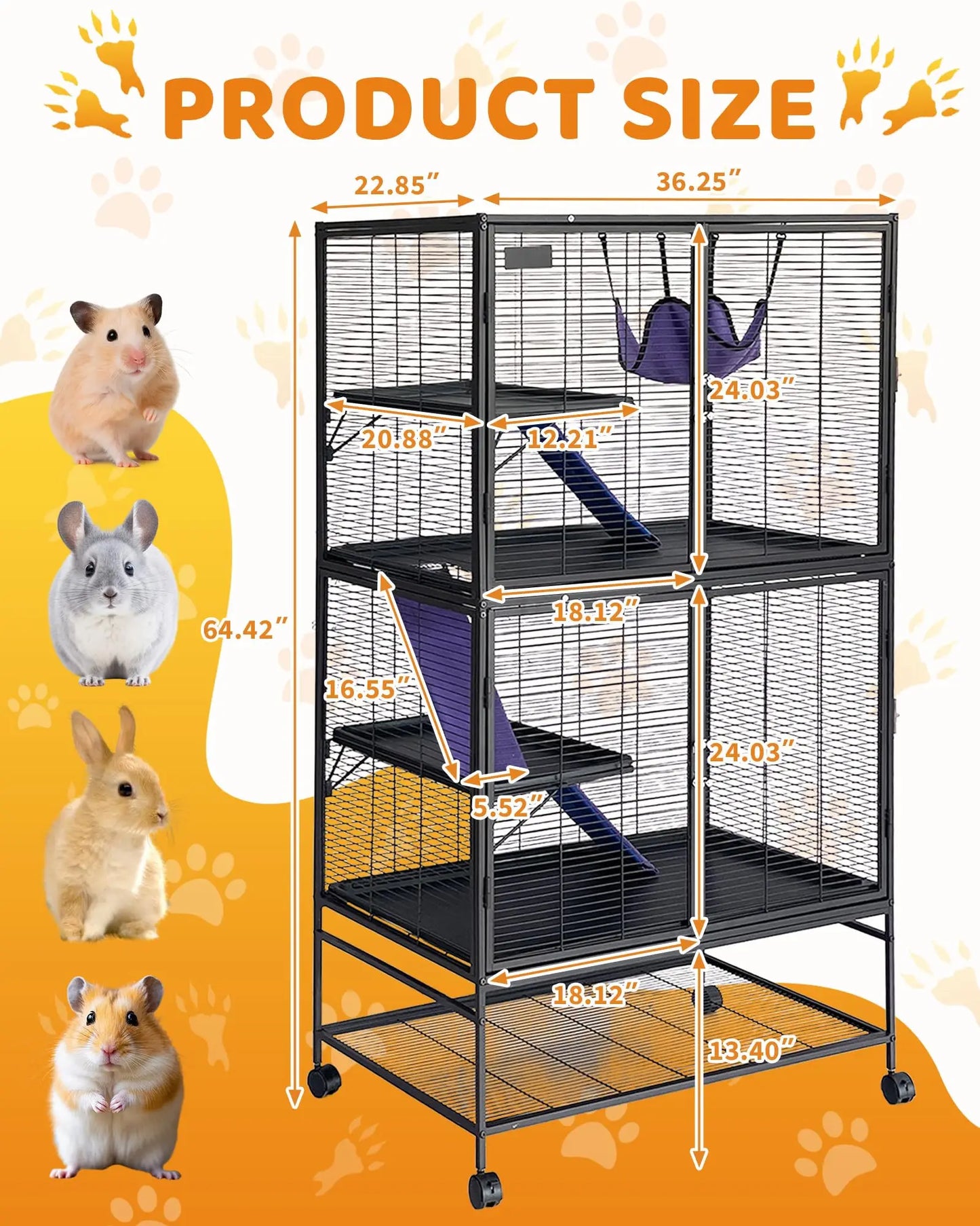 HiMISSCN Heavy Duty Small Animal Cage For Ferrets Chinchillas Lockable Wheels