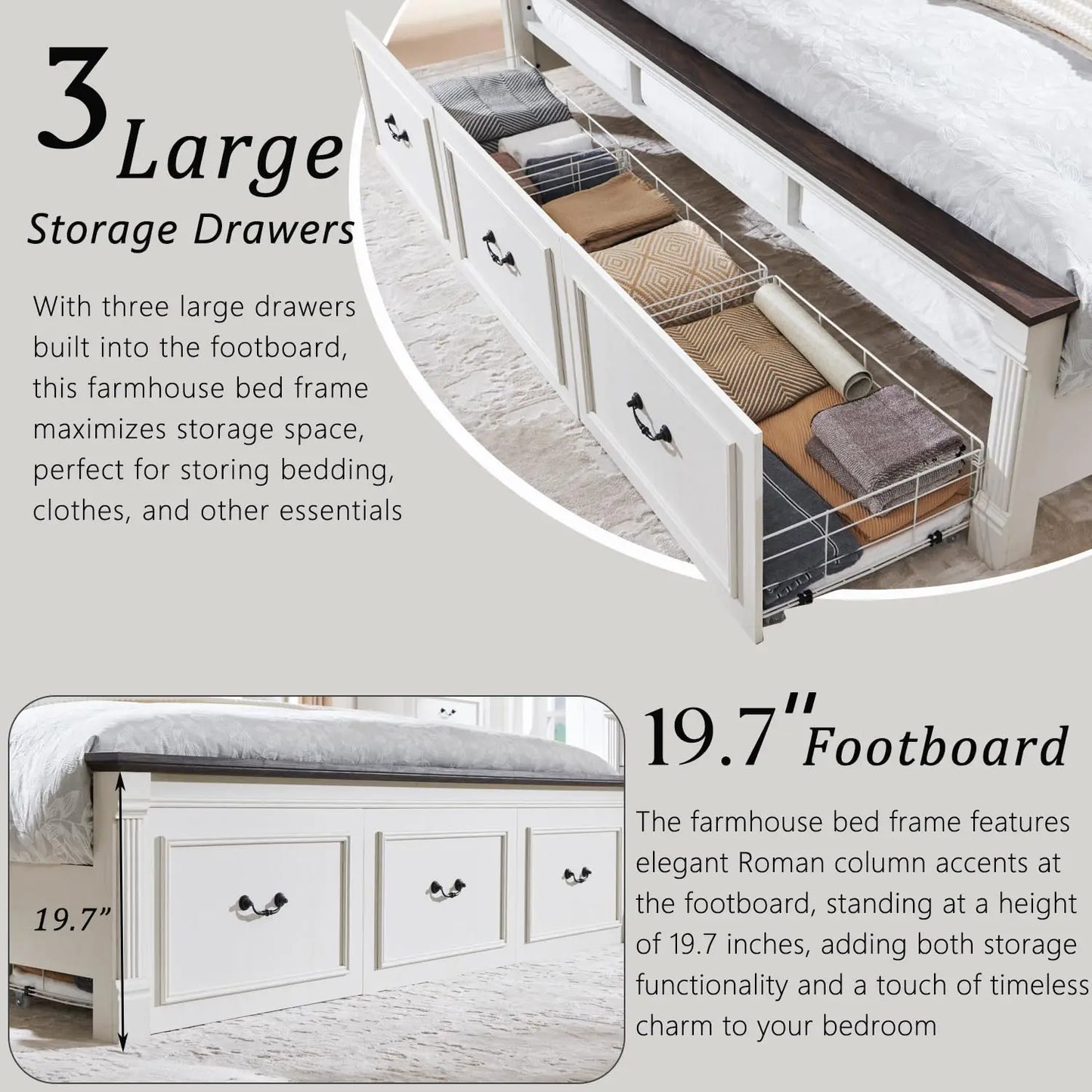 Farmhouse Platform Bed Frame With Storage Drawers