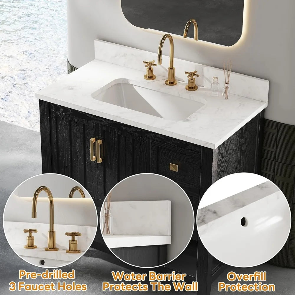 Farmhouse Style Bathroom Vanity With Sink Artificial Stone