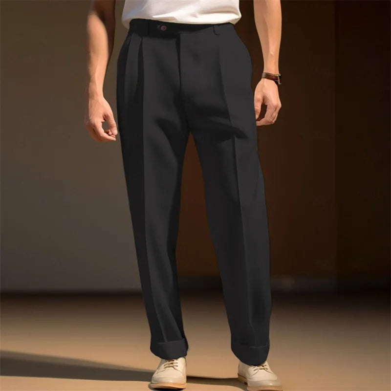 Hirigin Men's Classic Business Casual Suit Pants With Hemmed Bottoms
