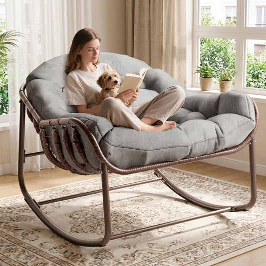 Oversized Papasan Rocking Chair with Cushion
