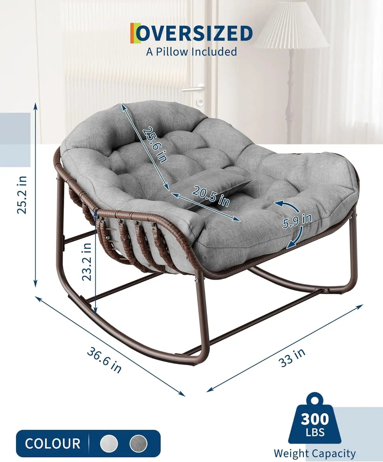 Oversized Papasan Rocking Chair with Cushion