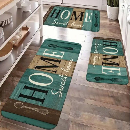 Vintage Wooden Home Sweet Home Kitchen Floor Mat Set
