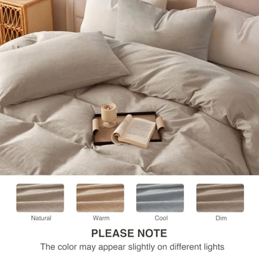 Linen Duvet Cover Set With 2 Pillowcases Cotton Linen Blend
