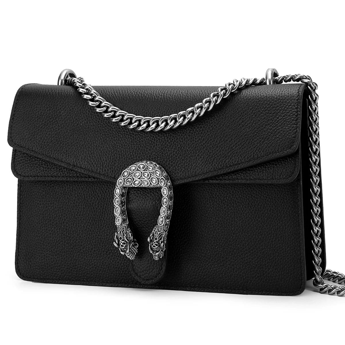 Genuine Leather Crossbody Bag With Elegant Chain Straps