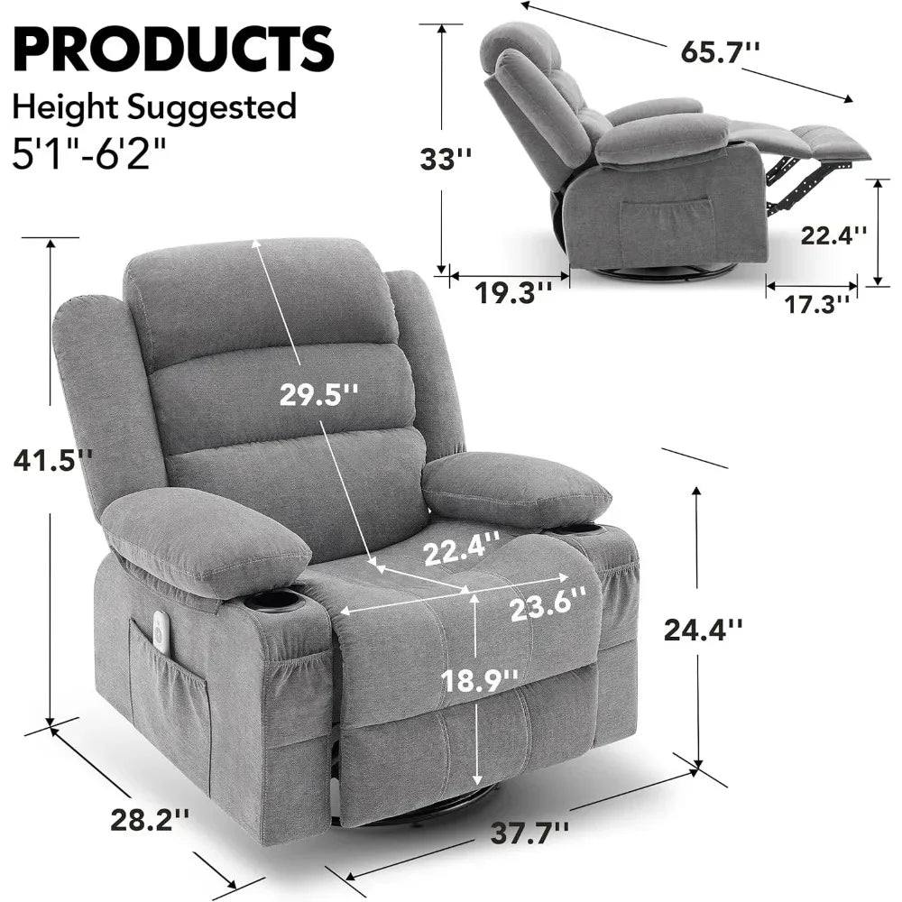 Massage Recliner with Heat, Swivel & Rocking Function