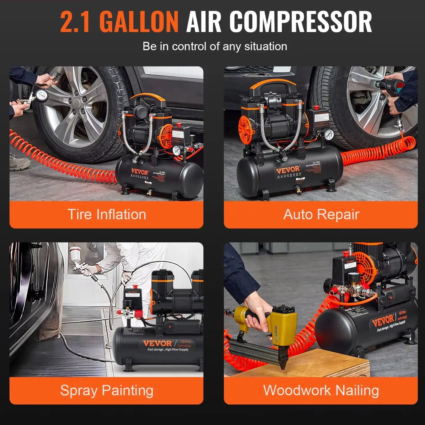 Silent Air Compressor 900W 1450W 1800W Oil Free Portable