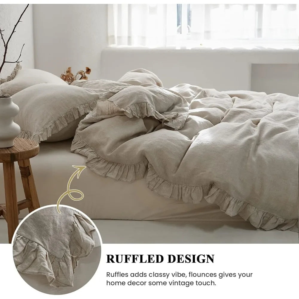 100 Percent Linen Duvet Cover Set 3 Piece Ruffle Bedding