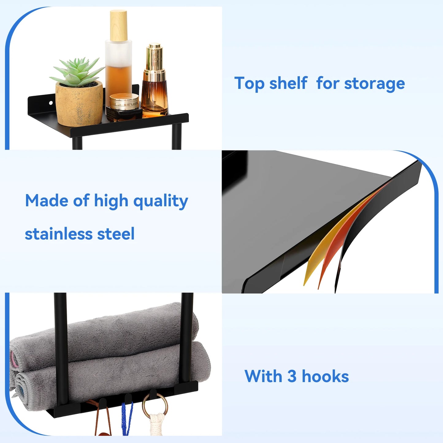 Wall Mounted Vertical Rolled Stainless Steel Towel Organizer