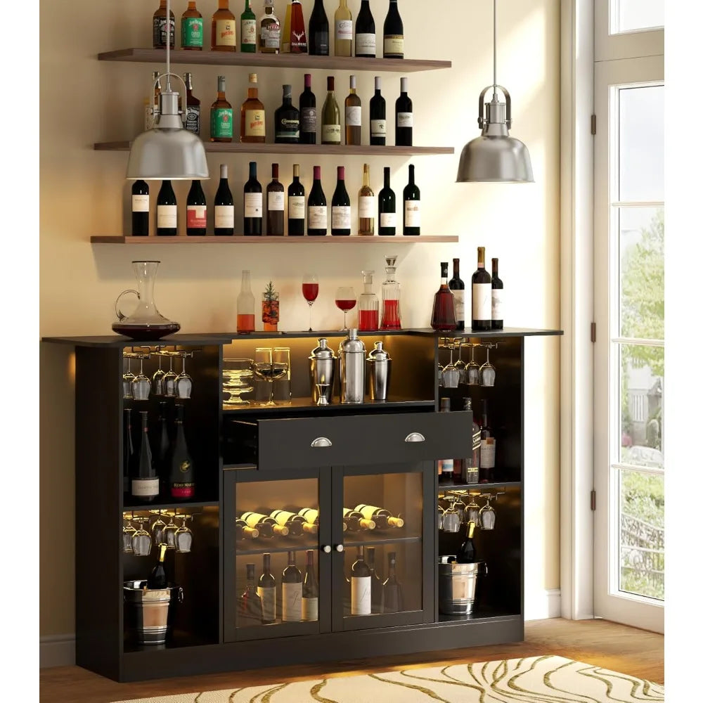 Mini Liquor Bar With 8 Tier Storage And Stemware Holder