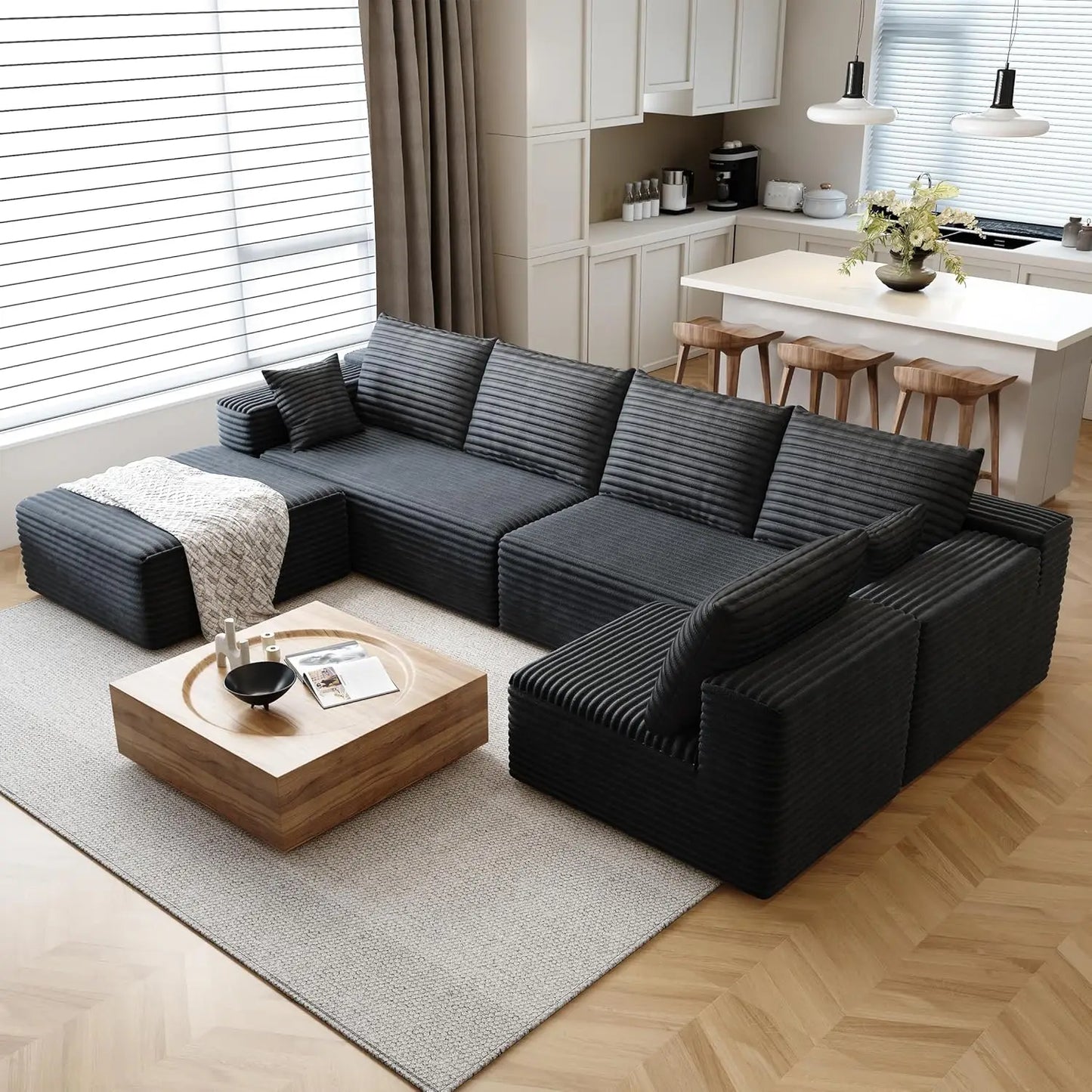 YQXH Cloud Style Corduroy Covered Sectional Sofa U Shaped