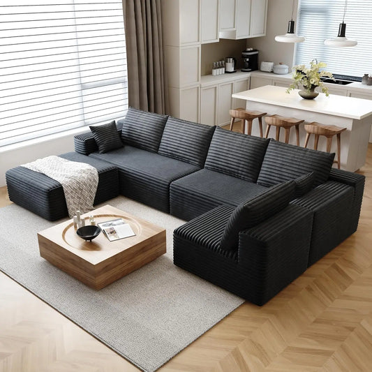 YQXH Cloud Style Corduroy Covered Sectional Sofa U Shaped