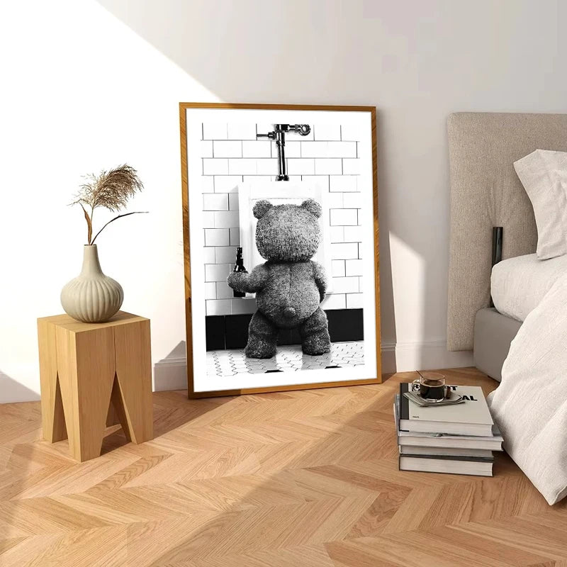 Cute Bear Canvas Print Unframed Modern Bathroom Decor