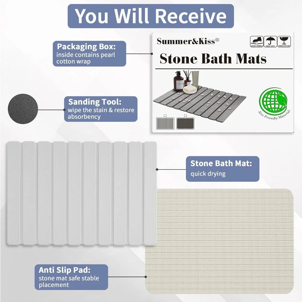 Super Absorbent Bath Stone Mat Non Slip Diatomaceous Earth