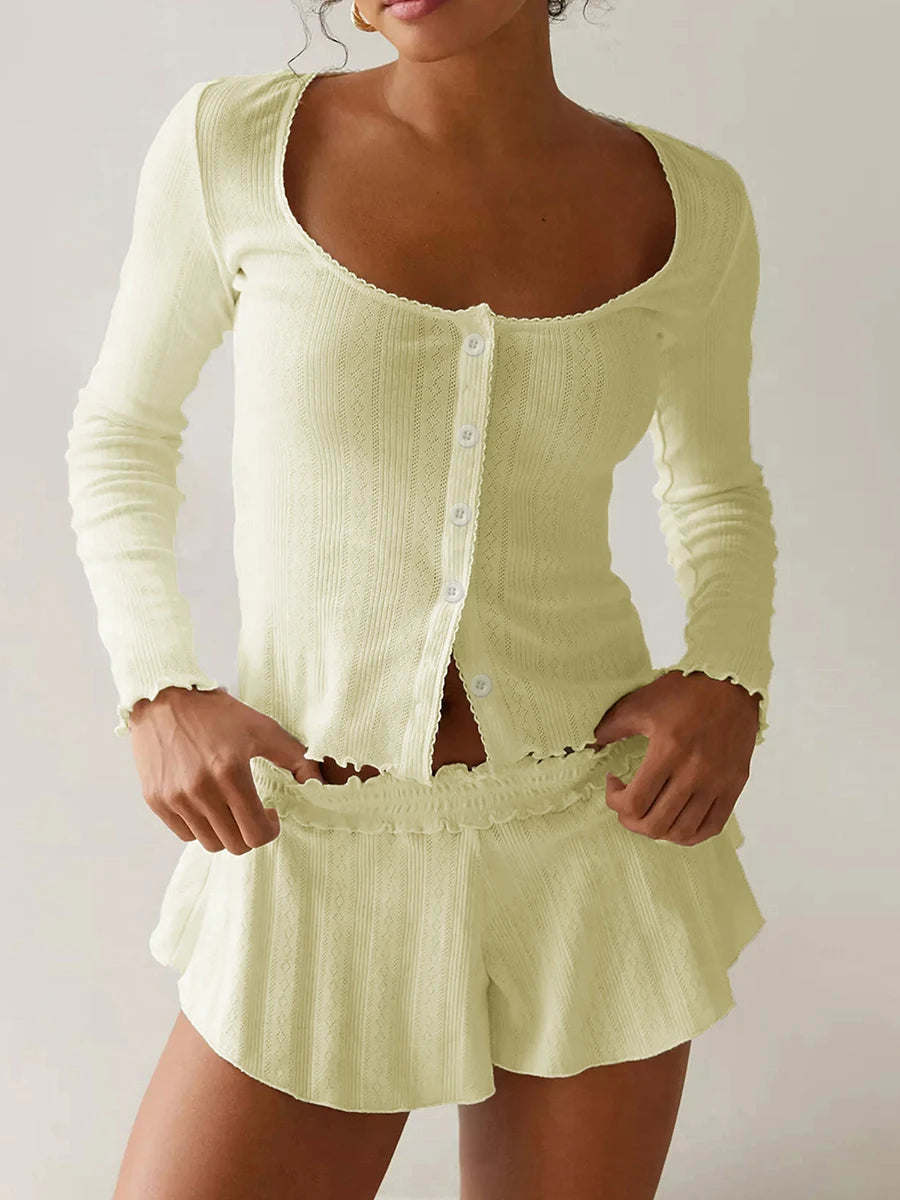Women's Loungewear Set Long Sleeve Top With Shorts