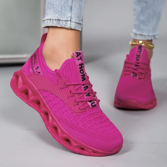 Womens Lightweight Orthopedic Lace Up Geometric Sneakers With Nylon Upper