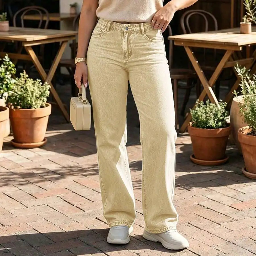 Women's Mid Rise Straight Leg Denim Jeans Loose Fit