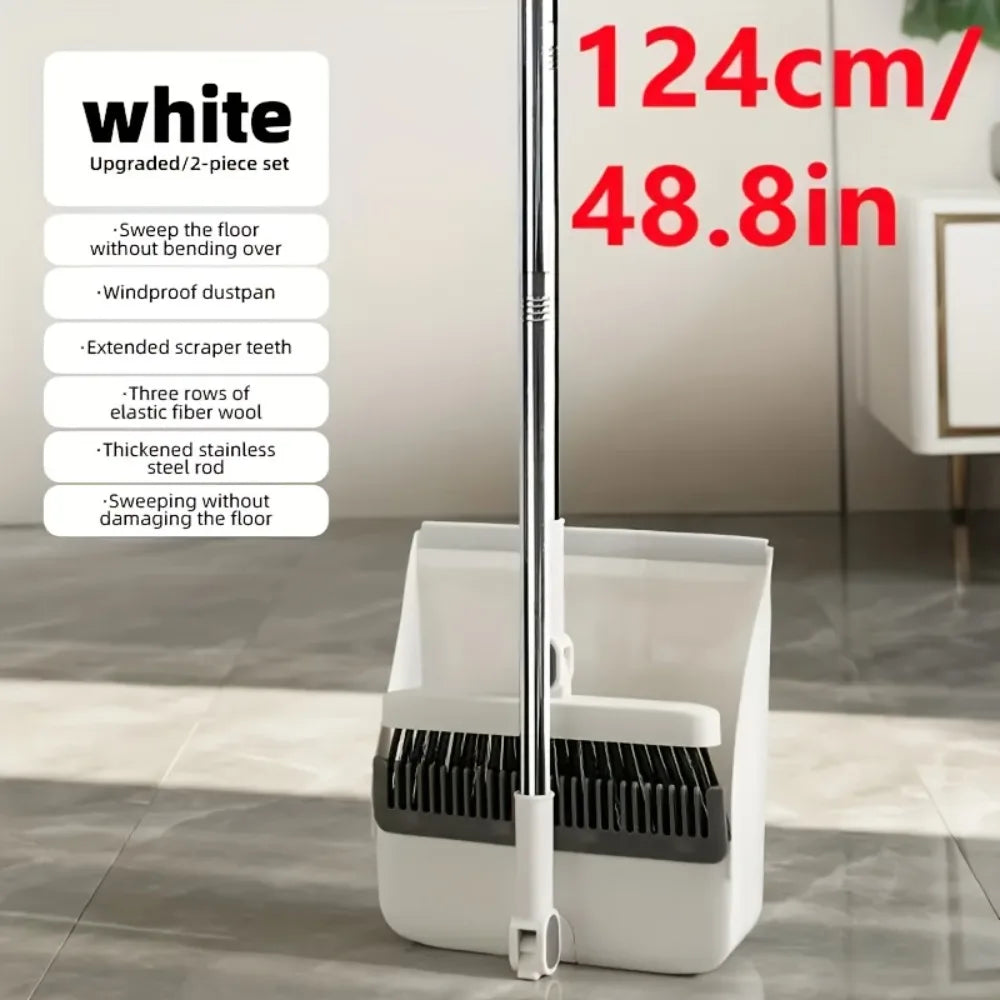 AEHOME Long Handle Broom And Dustpan Set With Comb Teeth