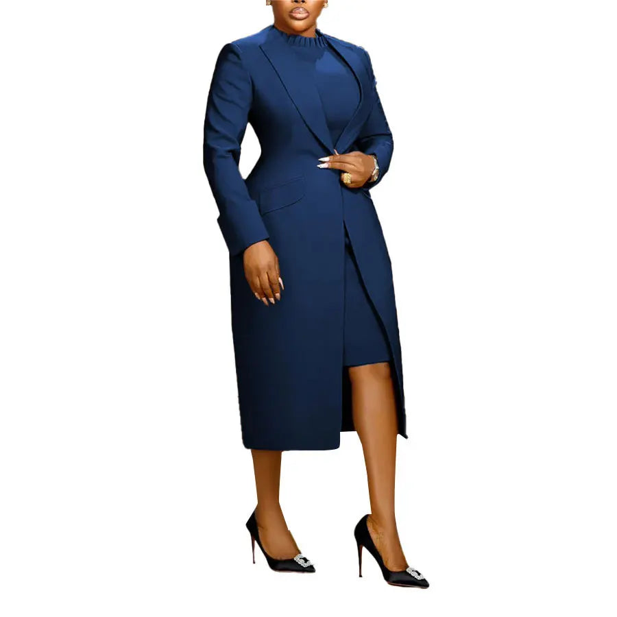 Full Sleeve Long Blazer Coat+ Long Dress Suit Two 2 Piece Set