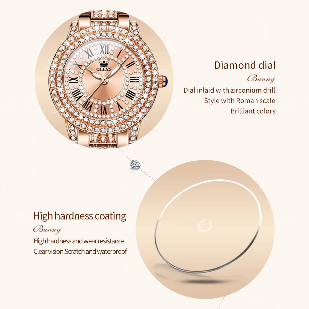 OLEVS Diamond Luxury Stainless Steel Waterproof Watch