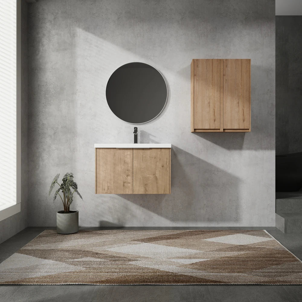 30" Wall-Mounted Bathroom Vanity With Sink and Side Cabinet