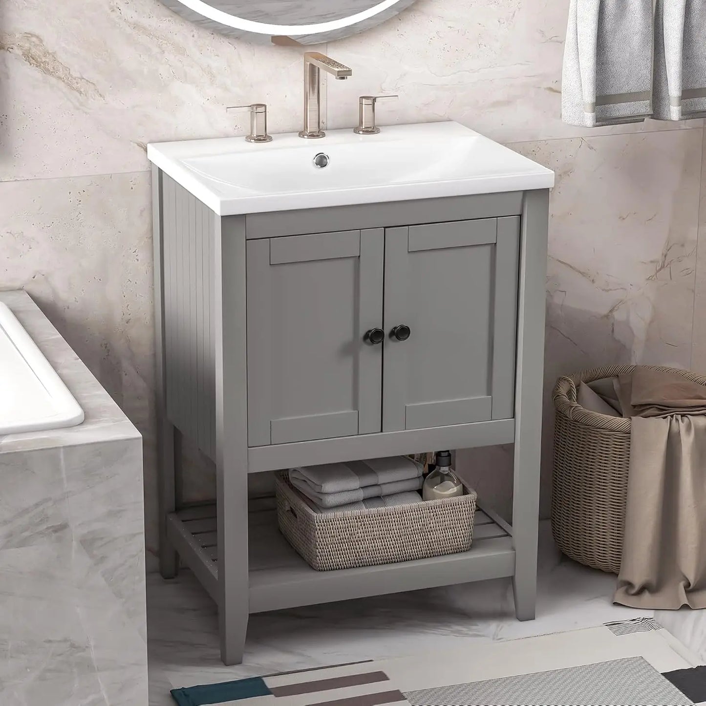 Solid Wood Bathroom Vanity Cabinet With Durable Birch Wood Construction