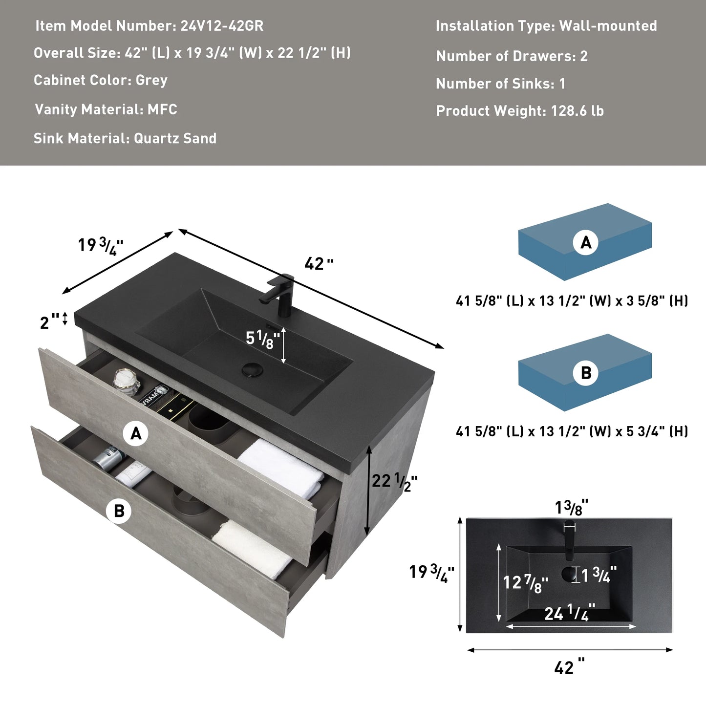Modern Wall Mounted Bathroom Vanity With Sink