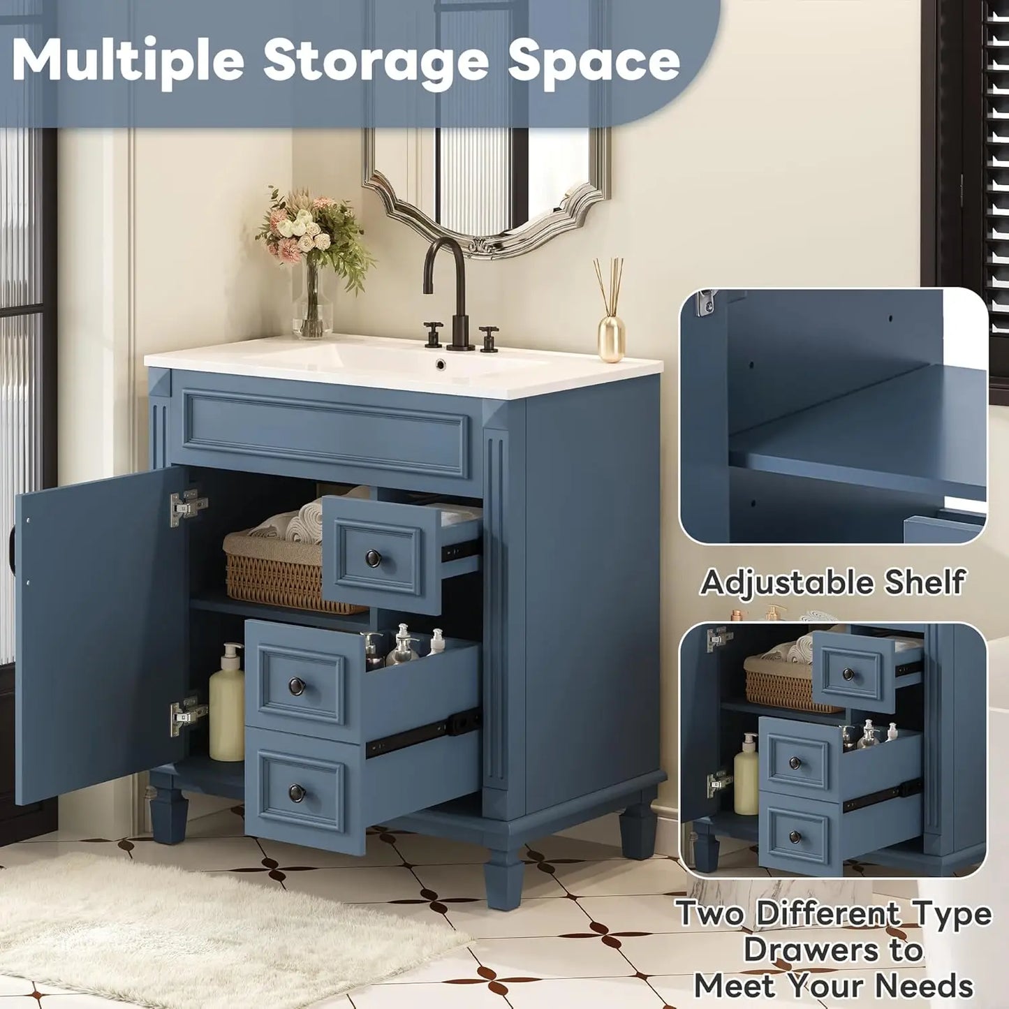 Modern Bathroom Vanity Cabinet With Single Sink And Towel Bar