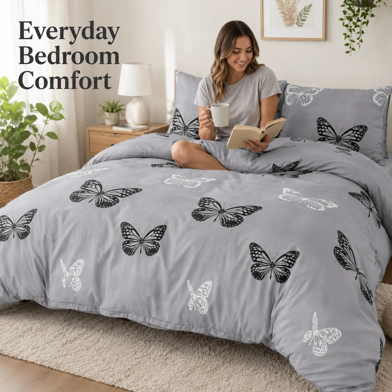 Three Piece Butterfly Duvet Cover Set With Pillowcases