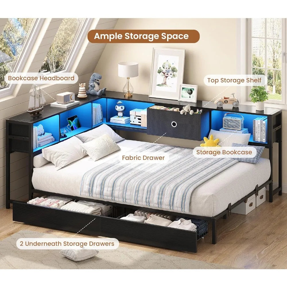 Space Saving Daybed With Storage Drawers And Charging Station