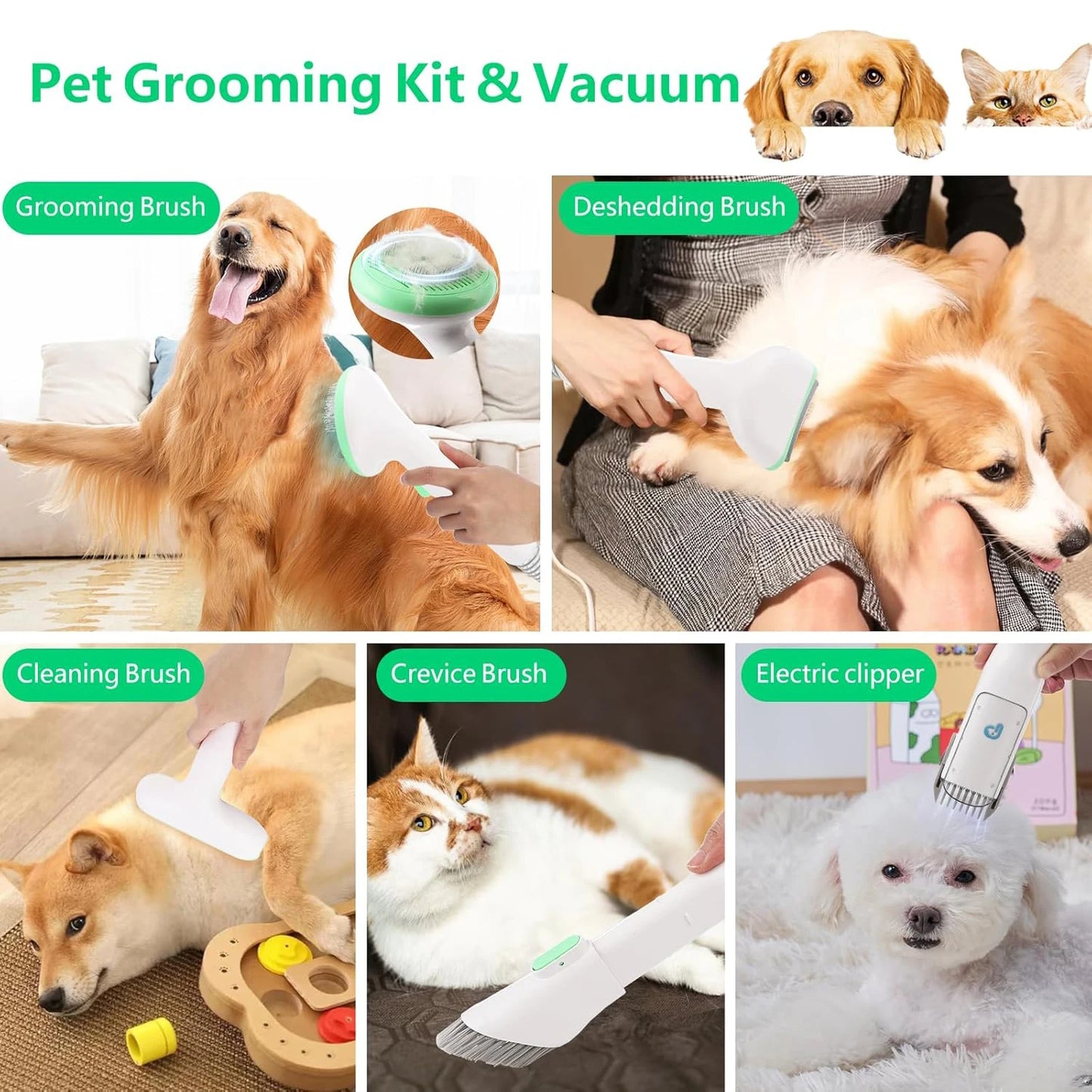 HiMISS Quiet Pet Grooming Vacuum Kit With 5 Tools For Dogs Cats