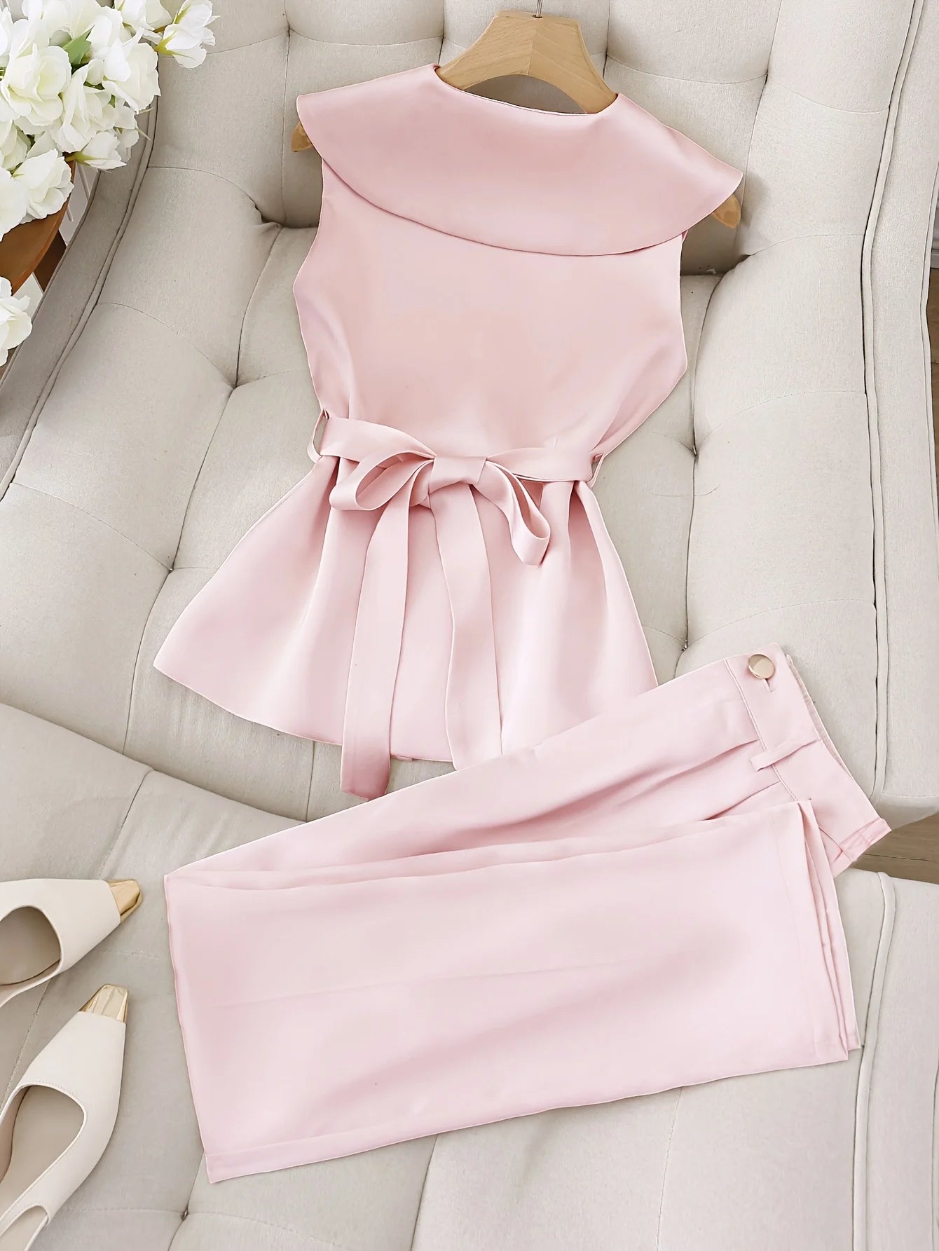 ZHUANIE Sleeveless Top And Trousers Two-Piece Set For Office Ladies