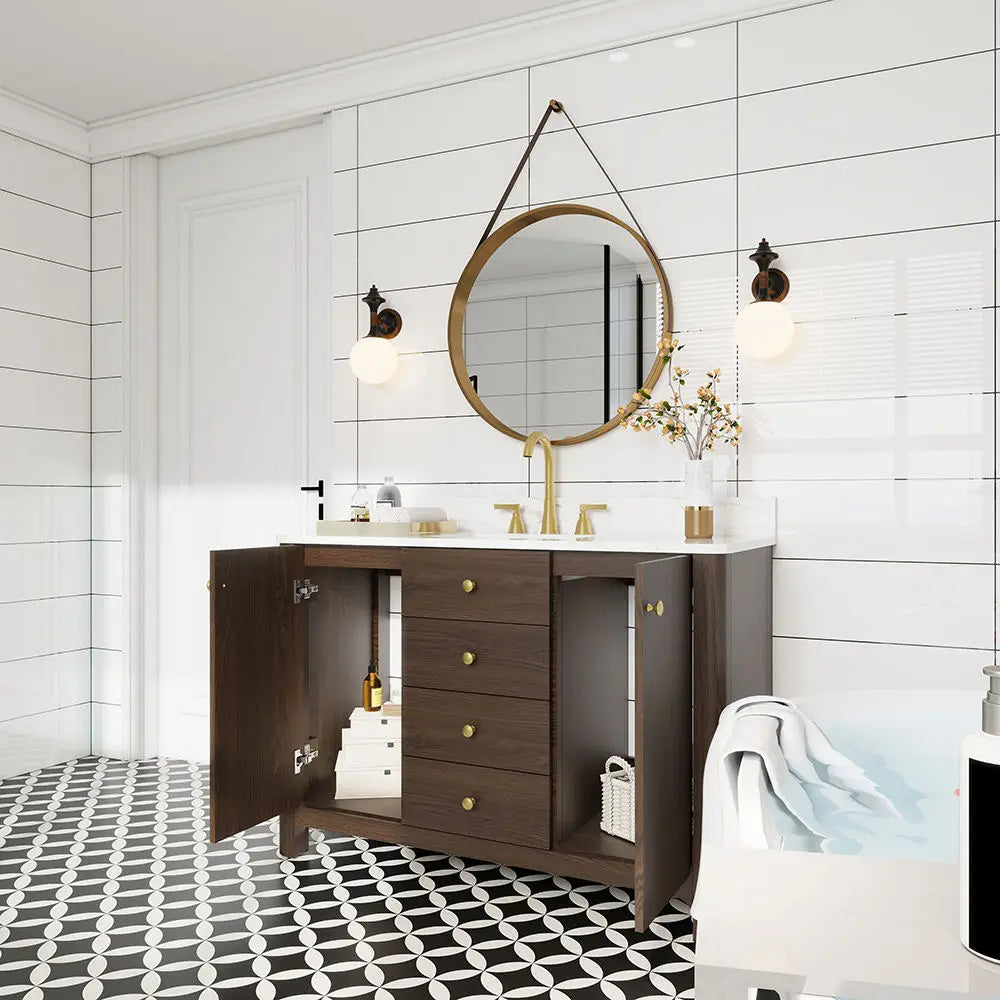 Modern Minimalist Wooden Bathroom Vanity Cabinet With Basin Sink