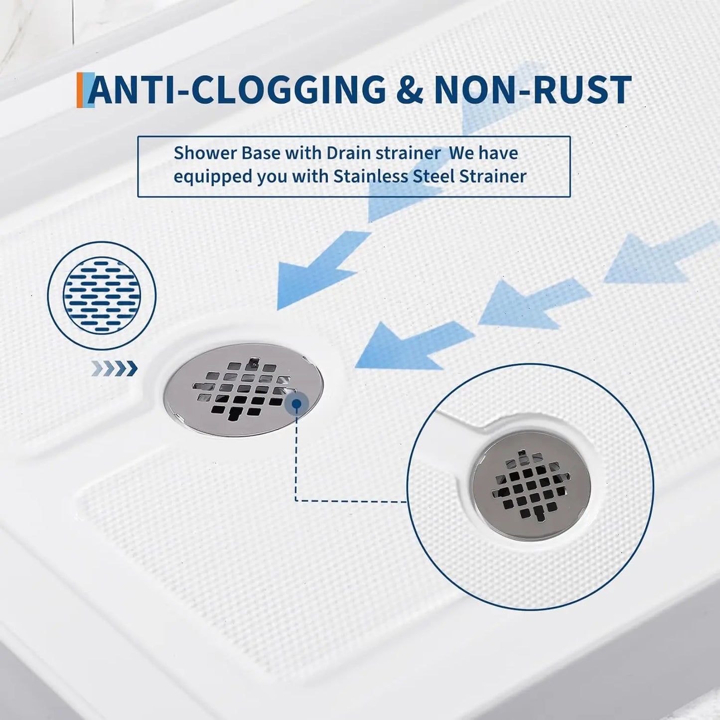 Twister.CK Anti Slip Acrylic Shower Base With Stainless Steel Drain Hair Catcher