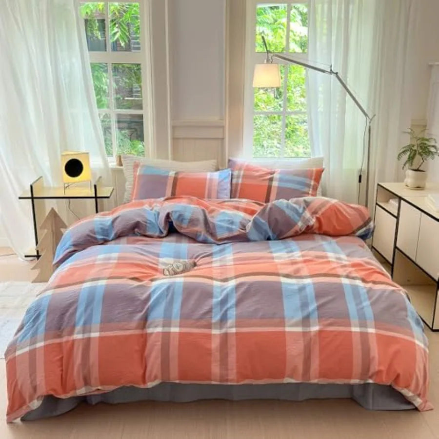 Duvet Cover Set 3 Pieces 100 Percent Washed Cotton Jacquard