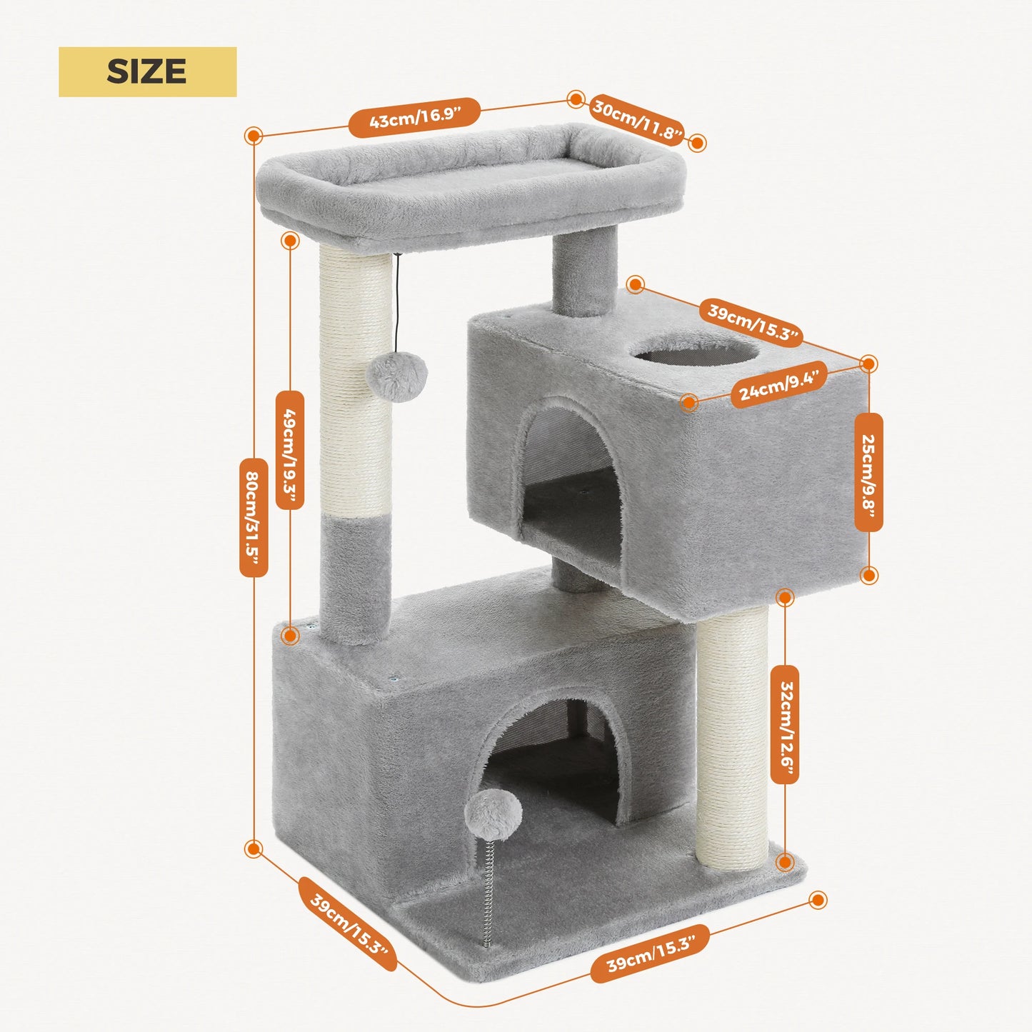 PAWZ Road Cat Tower with Condos and Sisal Scratching Pad